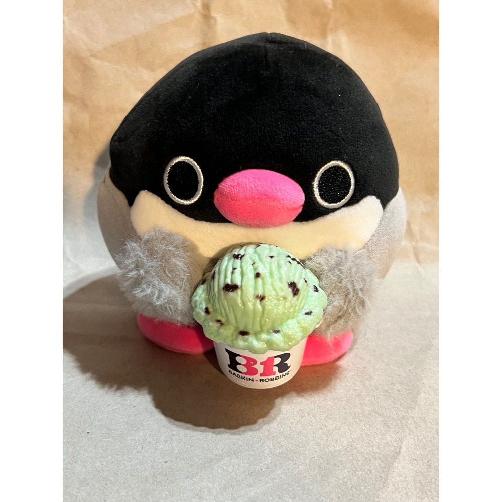 Zuru Small Penguin Plush Baskin Robbins Mint Chocolate Chip Ice Cream Black Gray
